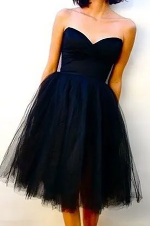 short strapless layer tulle navy bridesmaid dress