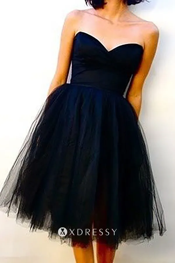 short strapless layer tulle navy bridesmaid dress