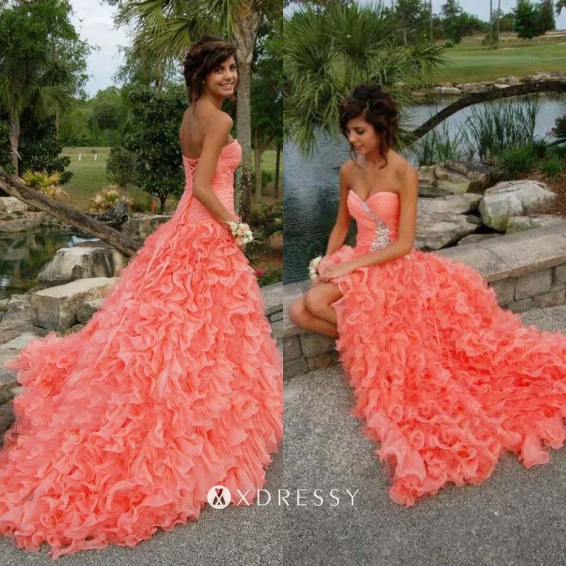 ruffled organza pleated beaded orange prom dress ruffled organza pleated beaded orange prom dress