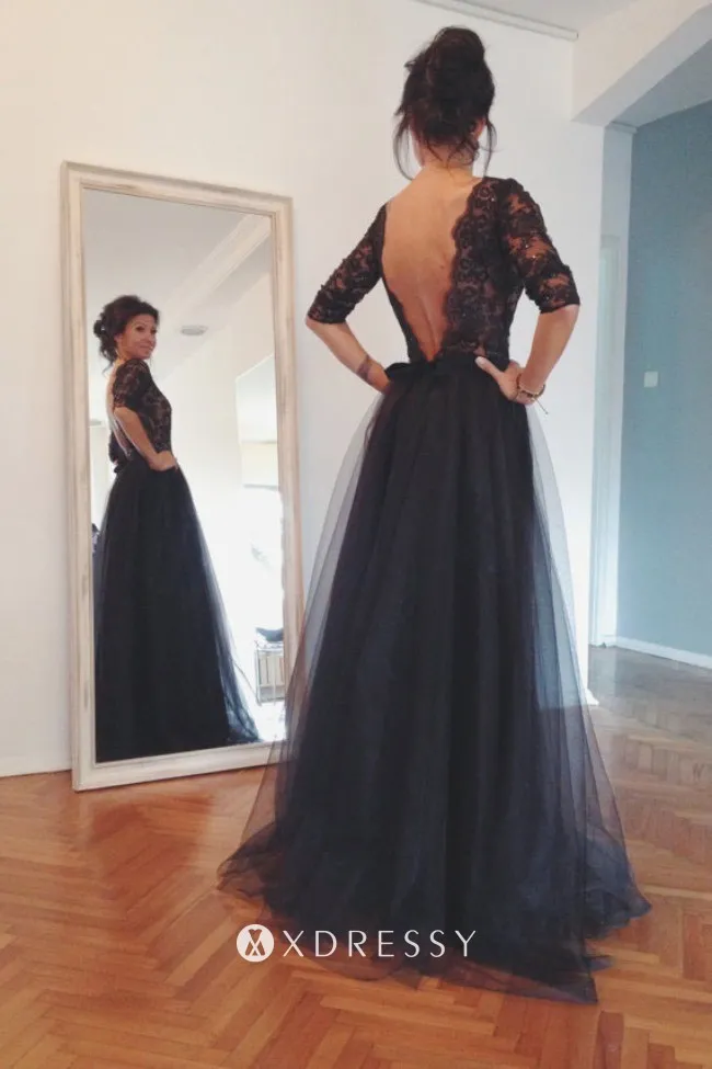 Black lace tulle dress Clearance