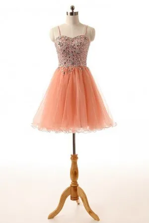 beaded orange tulle short draped cocktail dress