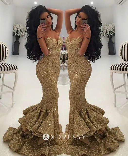 gold fishtail prom dress
