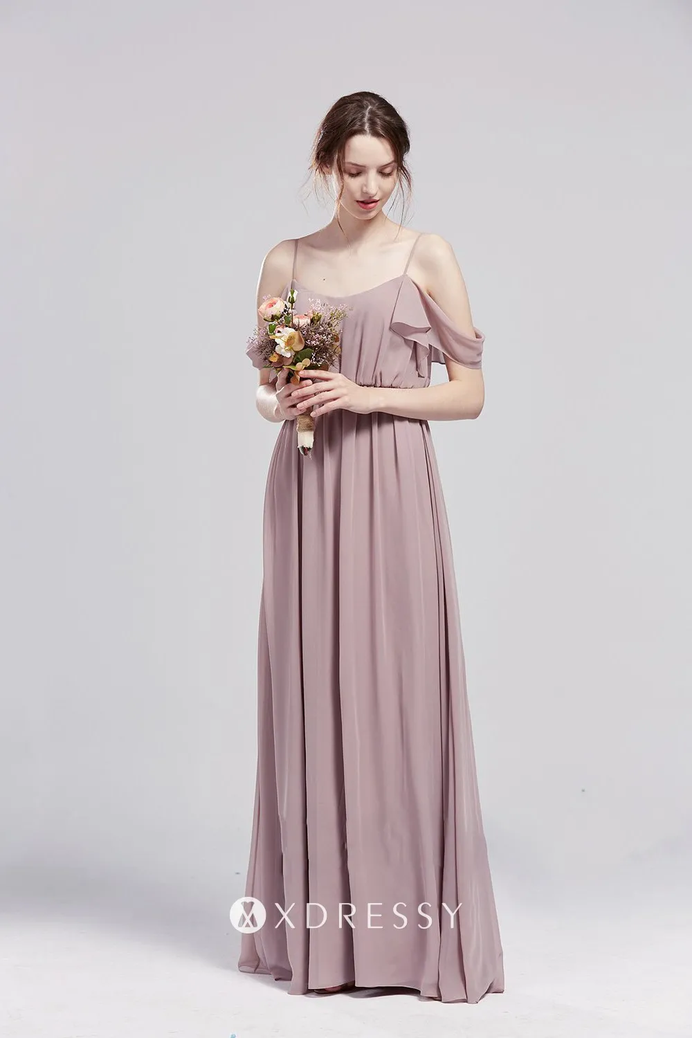 Empire Chiffon Off the shoulder Long Dresses Wisteria Plus Size