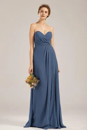 steel blue strapless sweetheart dress