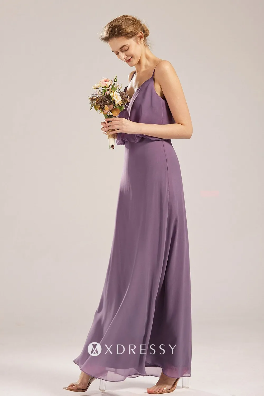 V neck bridesmaid dress