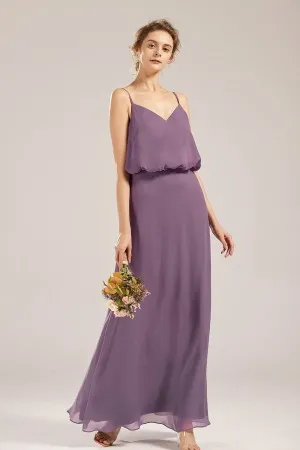 dusty purple spaghetti straps bridesmaid dress