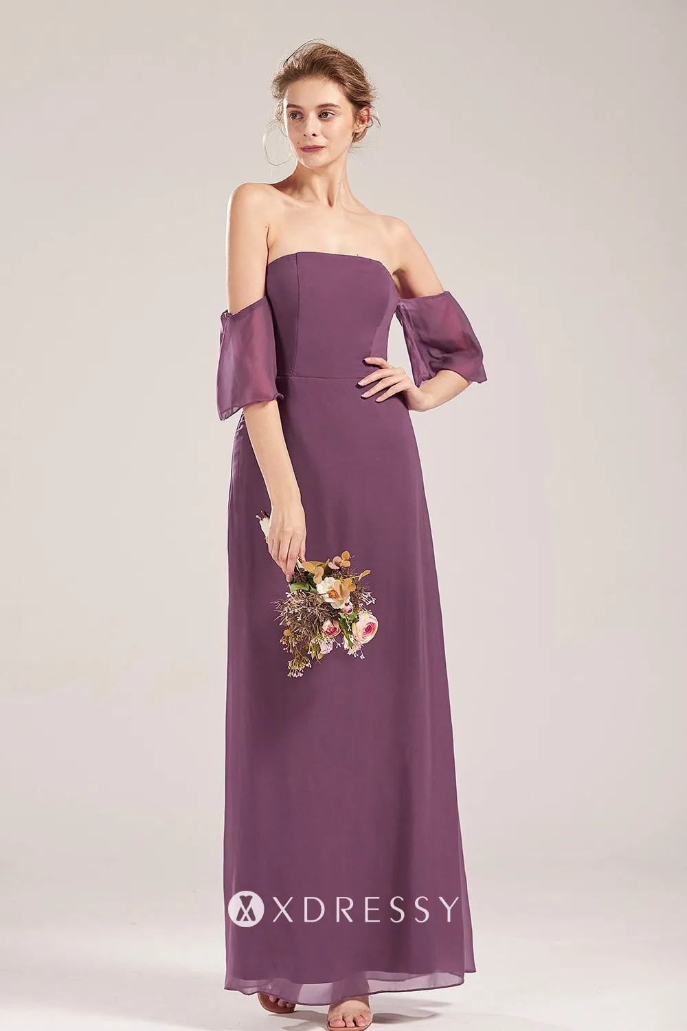OfftheShoulder Short Sleeve Purple Bridesmaid Dress Xdressy