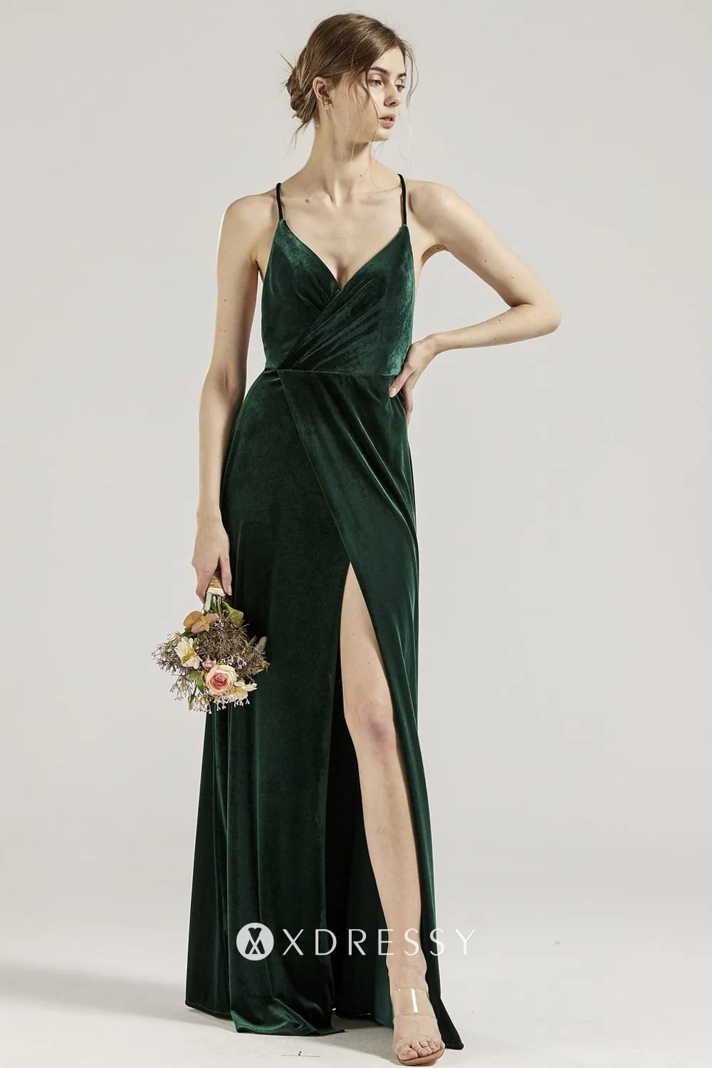 dark green velvet bridesmaid dress