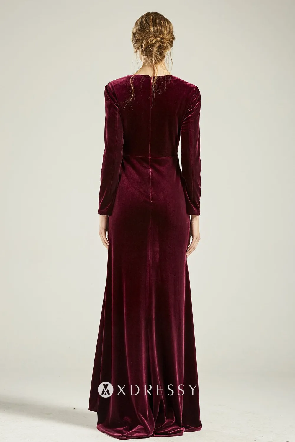 closed back wine velvet bridesmaid dress