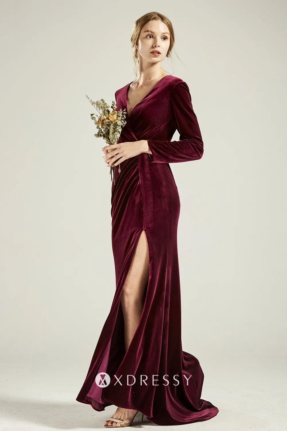 Wine Velvet Bridesmaid Dress - Xdressy