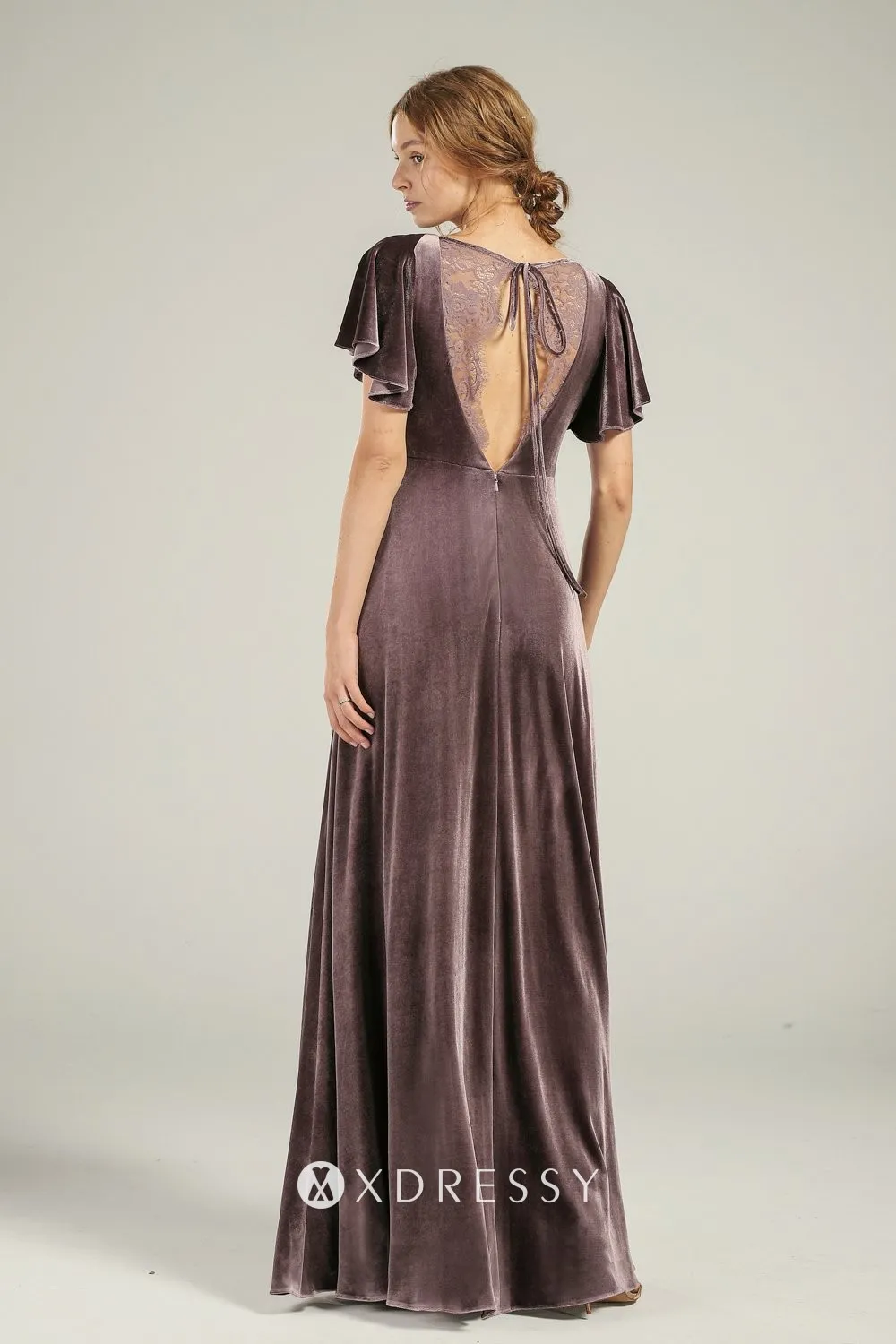 illusion lace open back mocha velvet bridesmaid gown illusion lace open back mocha velvet bridesmaid gown