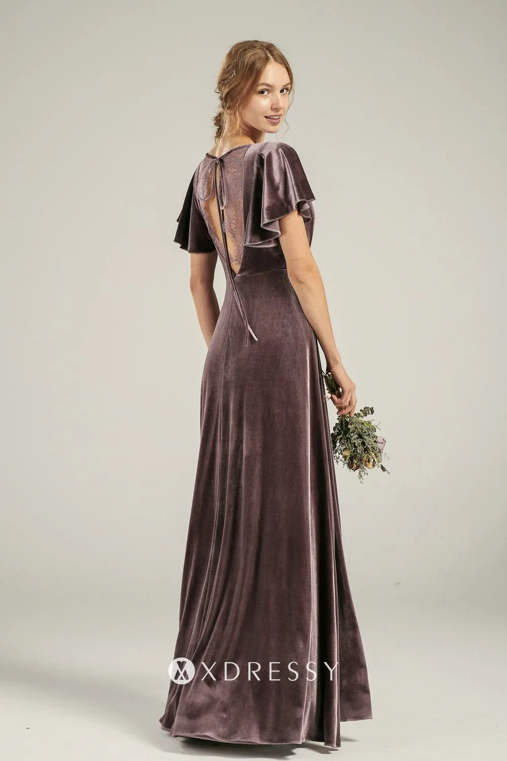 mocha velvet long A line bridesmaid gown mocha velvet long A line bridesmaid gown