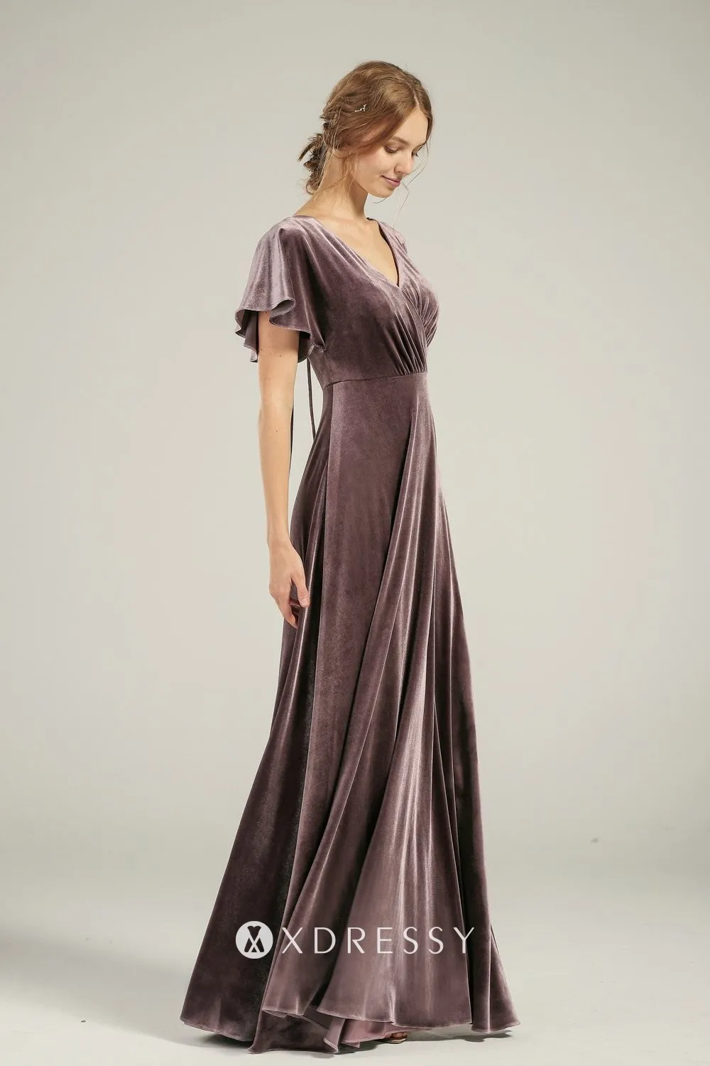 mocha velvet with short sleeves bridesmaid gown mocha velvet with short sleeves bridesmaid gown
