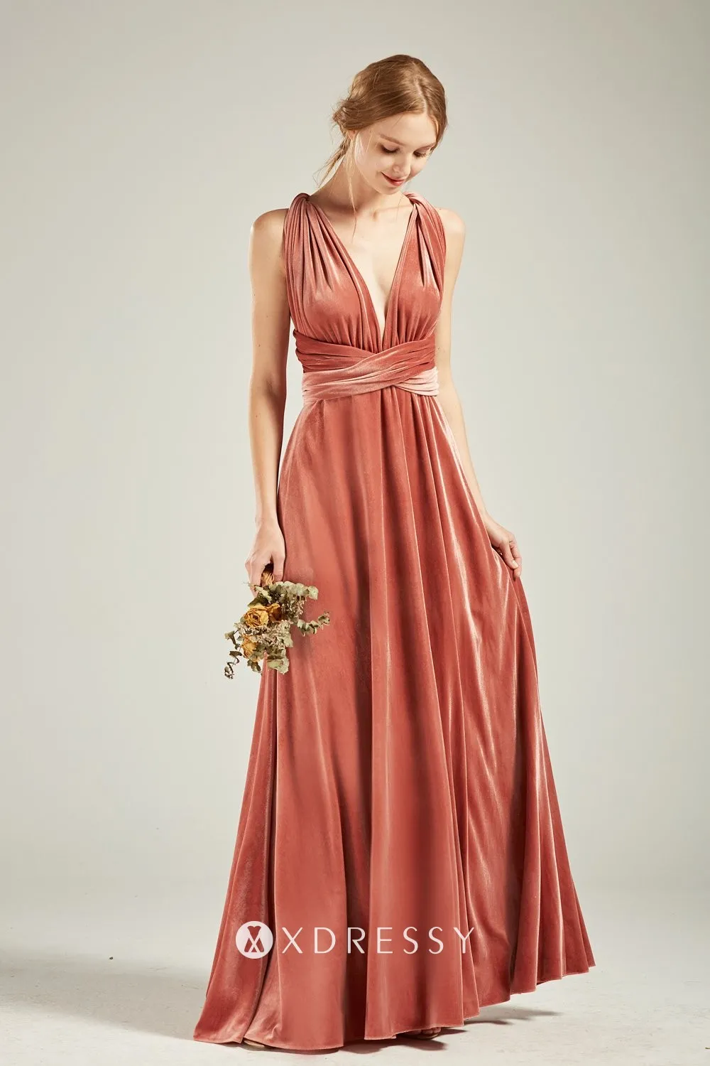 Multiway English Rose Velvet Unique Bridesmaid Dress Xdressy