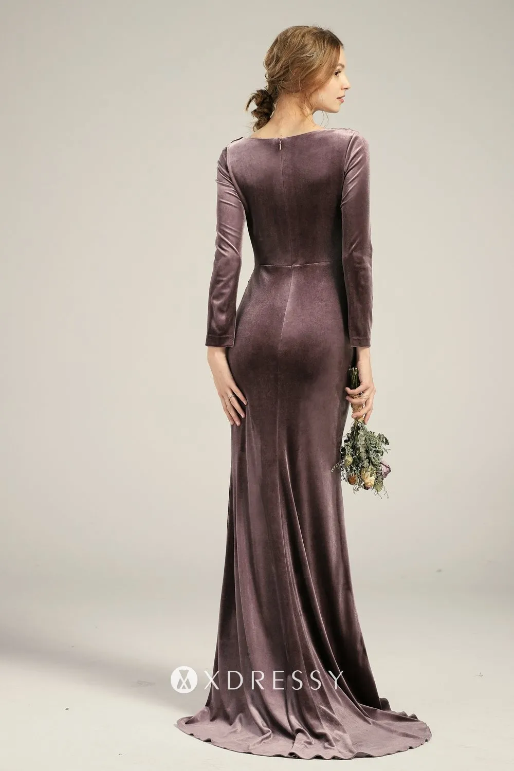 mocha velvet mermaid bridesmaid dress