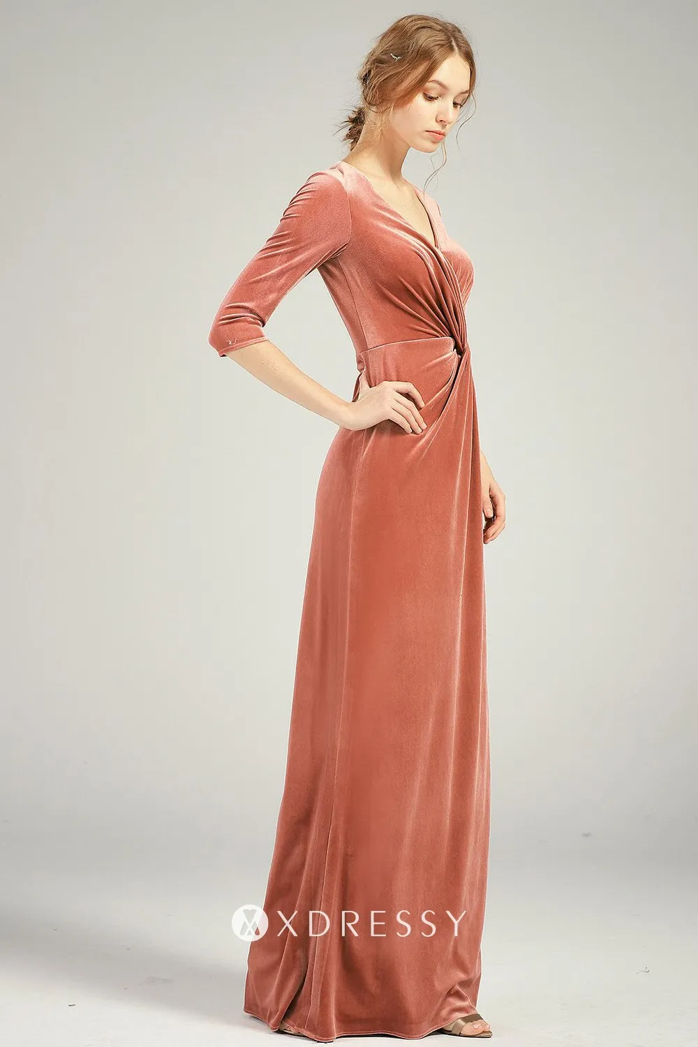 34 sleeves English rose velvet sheath bridesmaid dress 34 sleeves English rose velvet sheath bridesmaid dress