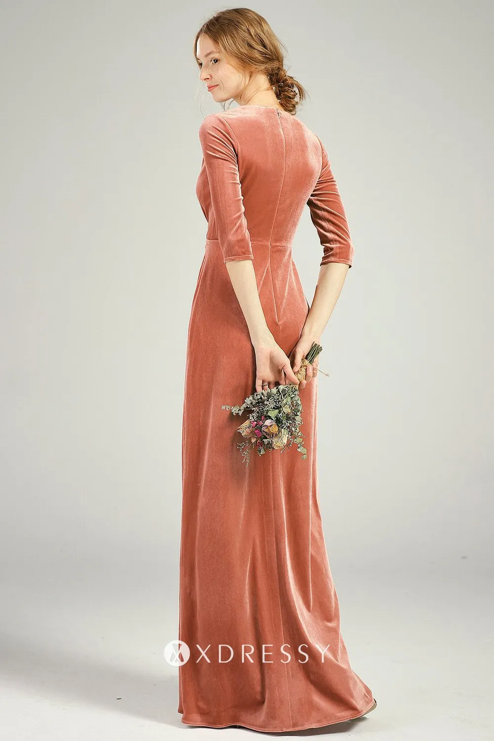 34 sleeves closed back sheath long bridesmaid dress 34 sleeves closed back sheath long bridesmaid dress