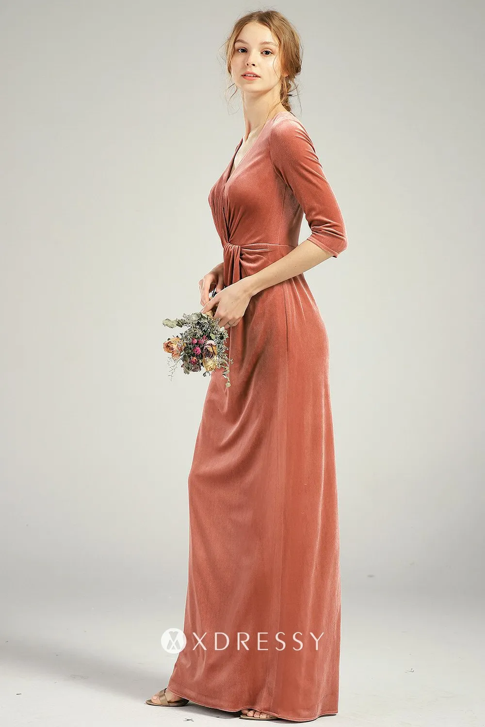 English rose velvet long sheath bridesmaid dress English rose velvet long sheath bridesmaid dress