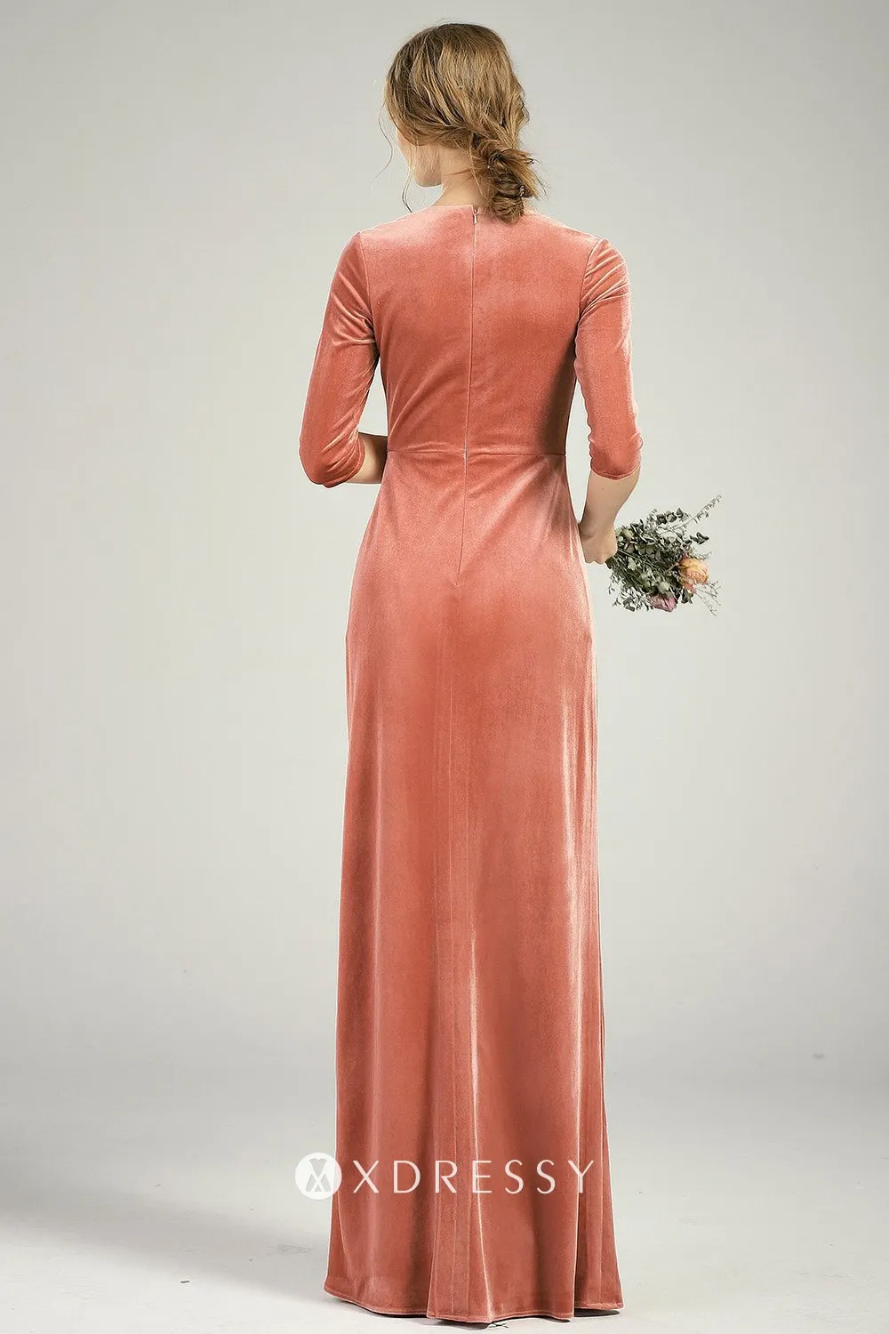 closed back English rose velvet sheath bridesmaid dress closed back English rose velvet sheath bridesmaid dress