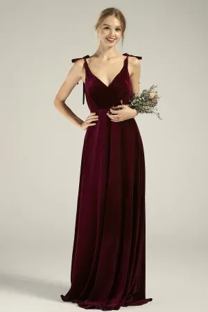 adjustable straps burgundy velvet bridesmaid dress