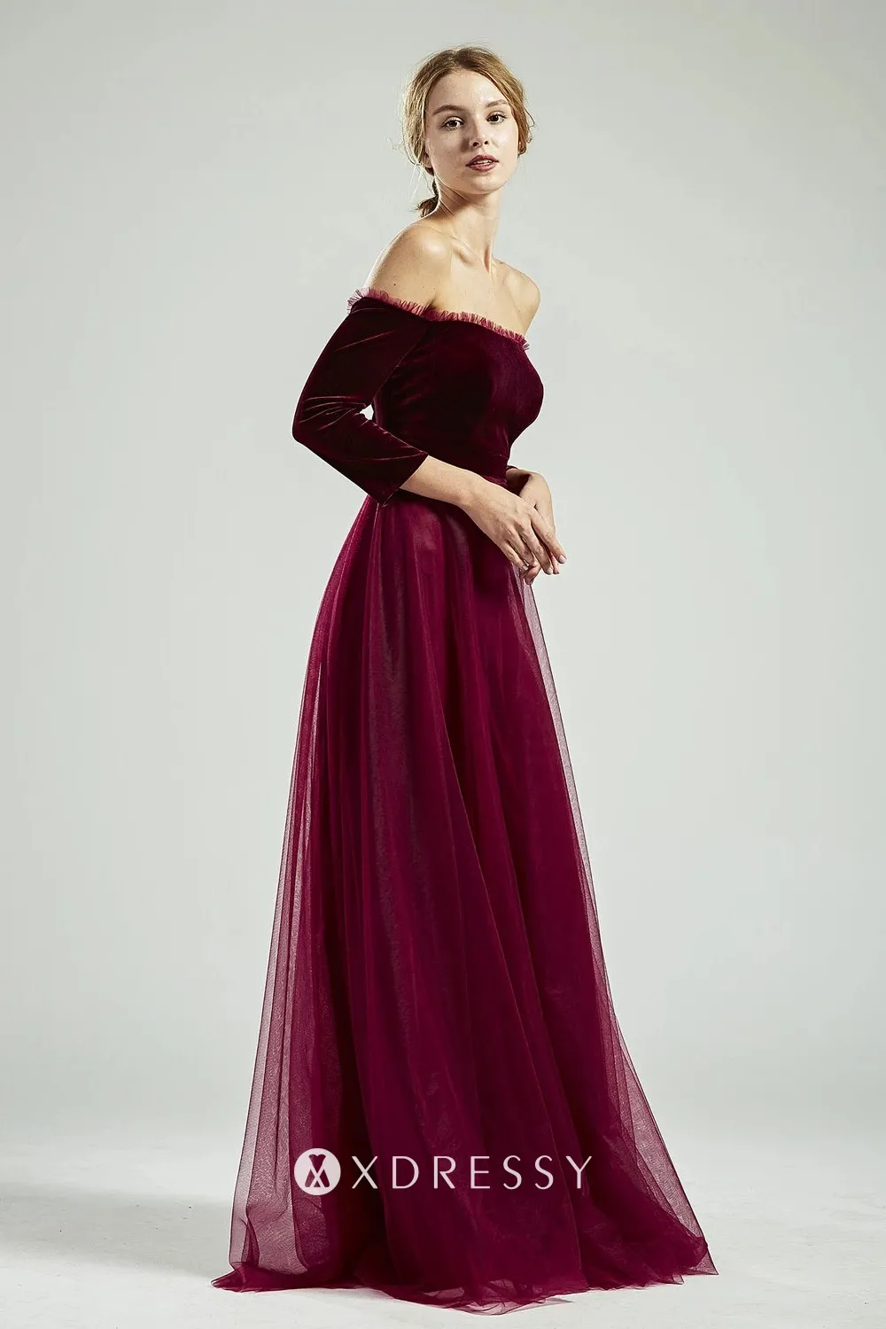merlot velvet and tulle 34 sleeves bridesmaid dress merlot velvet and tulle 34 sleeves bridesmaid dress