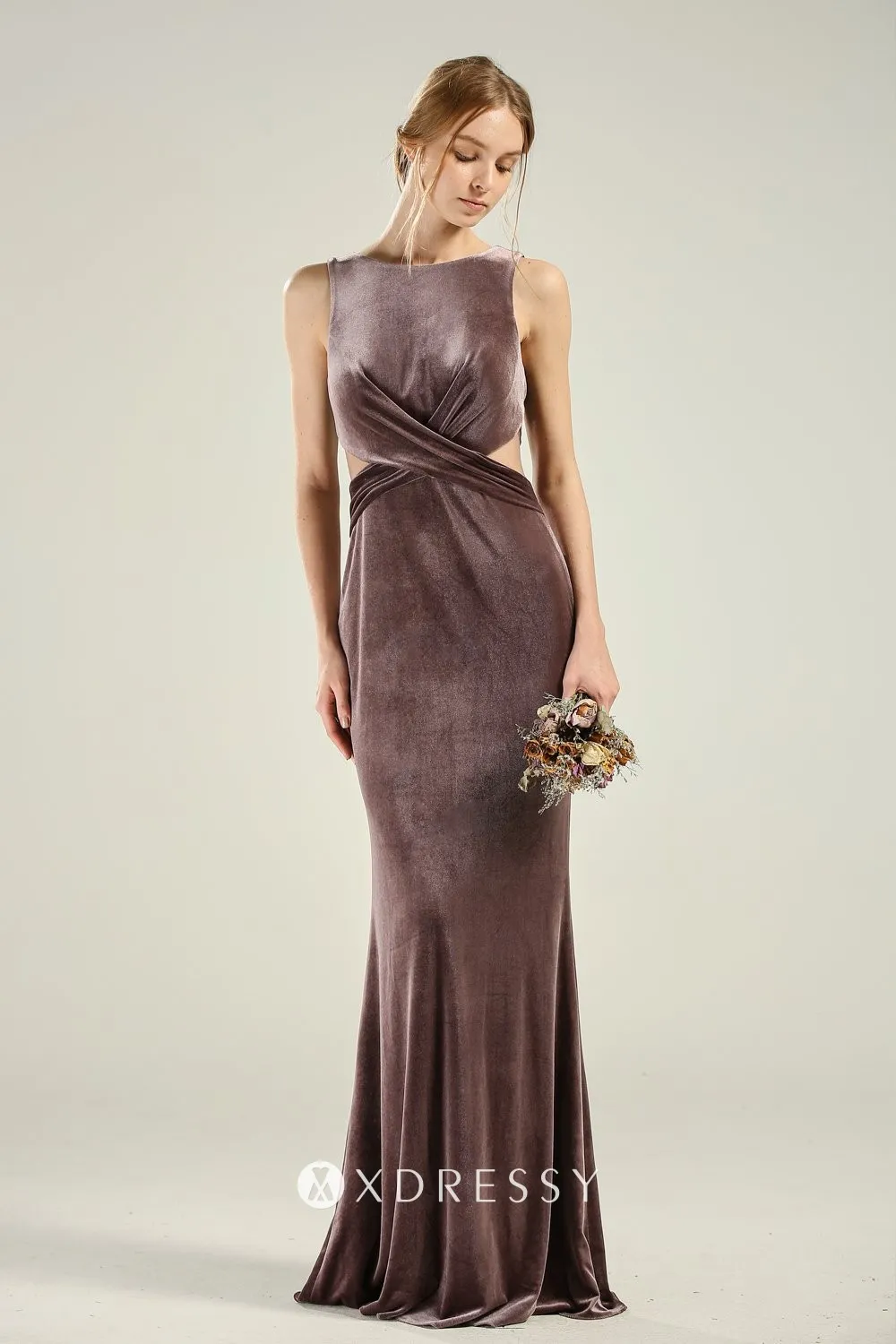 fashion criss cross cut out waist bridesmaid dress