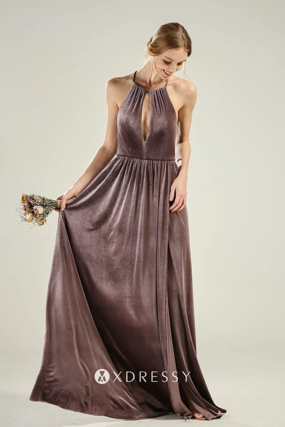 keyhole bodice slit mocha brown velvet bridesmaid dress keyhole bodice slit mocha brown velvet bridesmaid dress