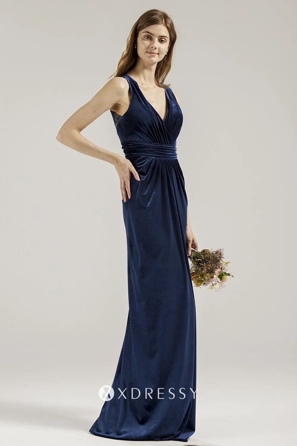sleeveless navy blue velvet sheath bridesmaid gown sleeveless navy blue velvet sheath bridesmaid gown