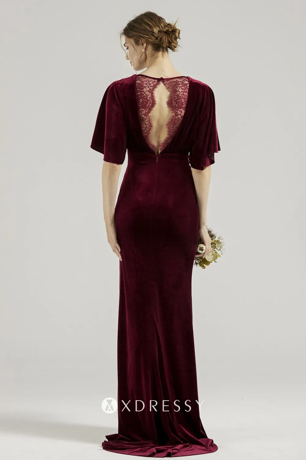 illusion lace open back wine velvet bridesmaid dress illusion lace open back wine velvet bridesmaid dress