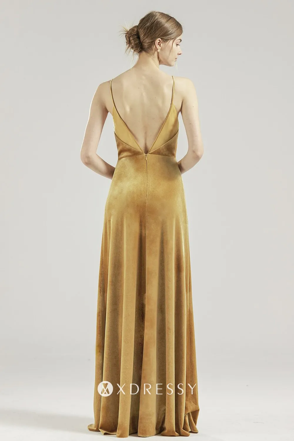 low V back mustard velvet bridesmaid dress low V back mustard velvet bridesmaid dress