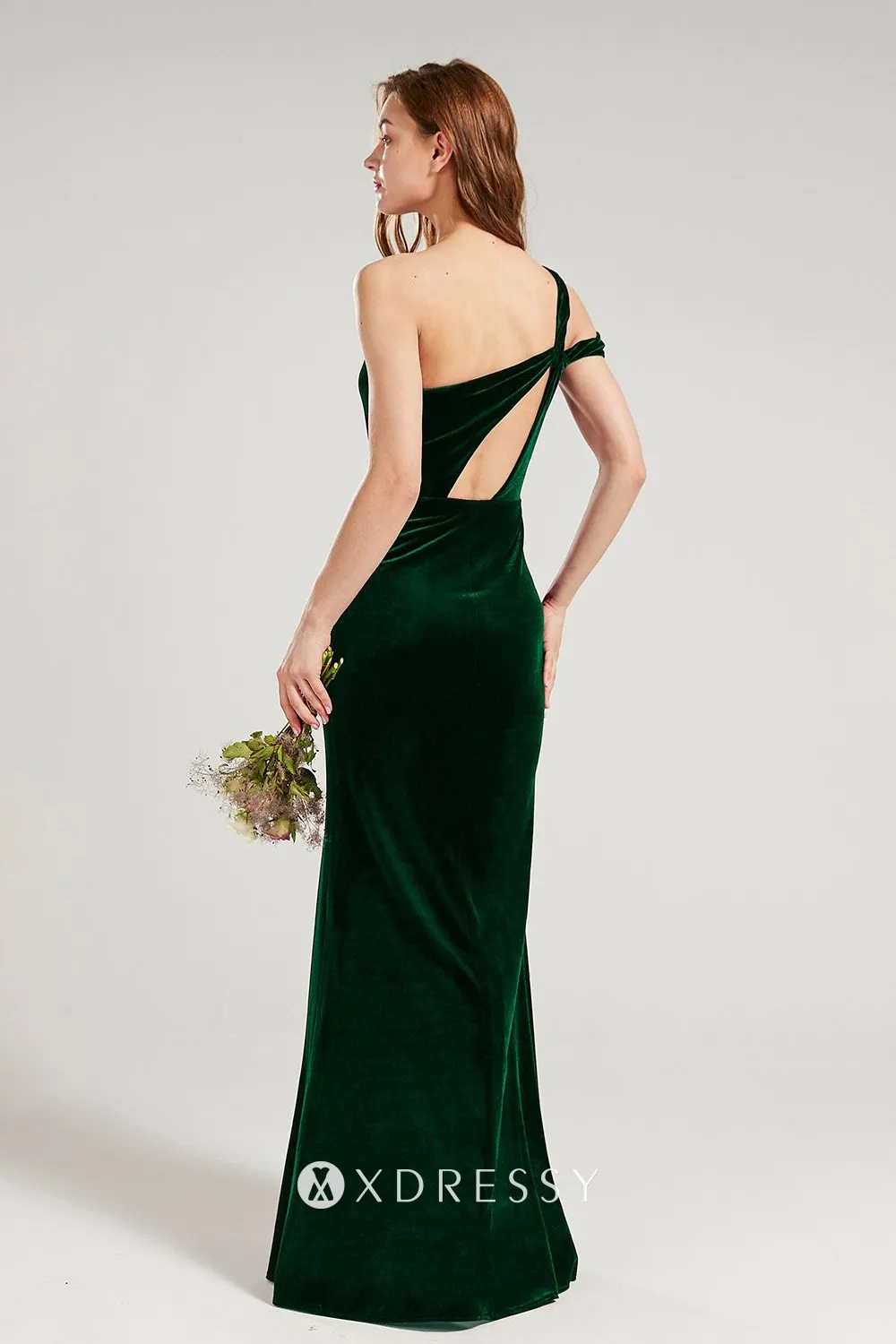 One Shoulder High Slit Dark Green Bridesmaid Dress Xdressy