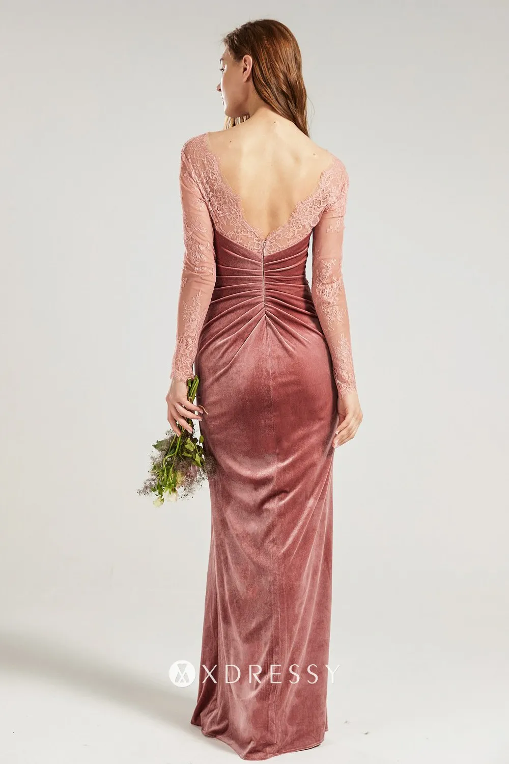 V back dusty rose velvet and lace bridesmaid dress V back dusty rose velvet and lace bridesmaid dress