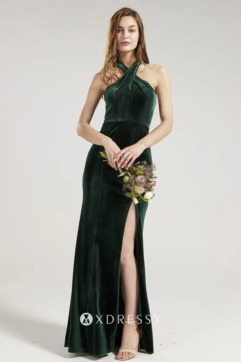 green halter dress