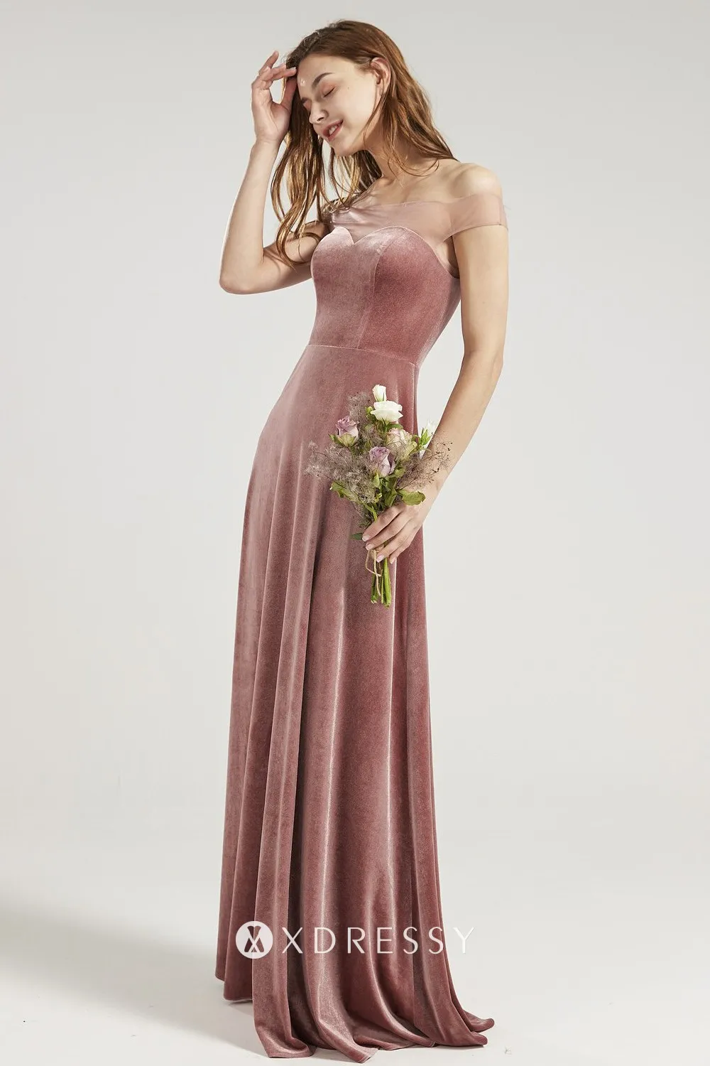 dusty rose velvet off shoulder illusion sweetheart bridesmaid dress dusty rose velvet off shoulder illusion sweetheart bridesmaid dress