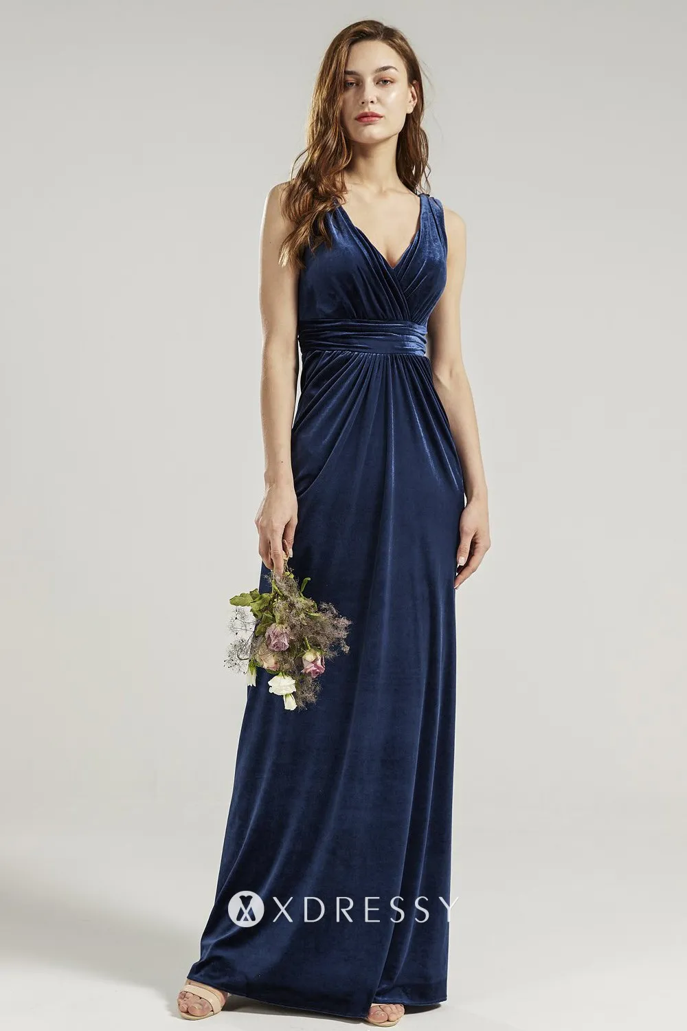 V neck sheath silhouette navy velvet bridesmaid dress V neck sheath silhouette navy velvet bridesmaid dress