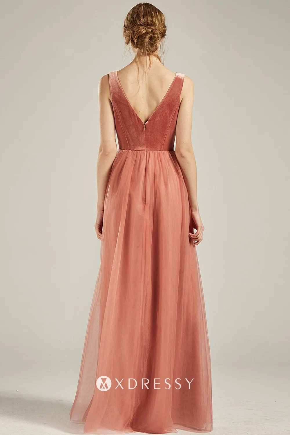 V back English rose velvet and tulle bridesmaid gown V back English rose velvet and tulle bridesmaid gown