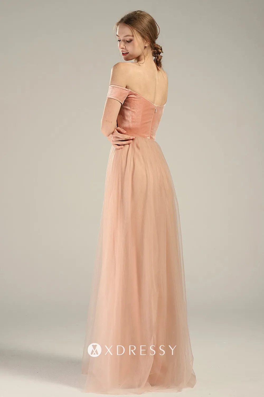 zipper up low back peach velvet and tulle bridesmaid dress zipper up low back peach velvet and tulle bridesmaid dress