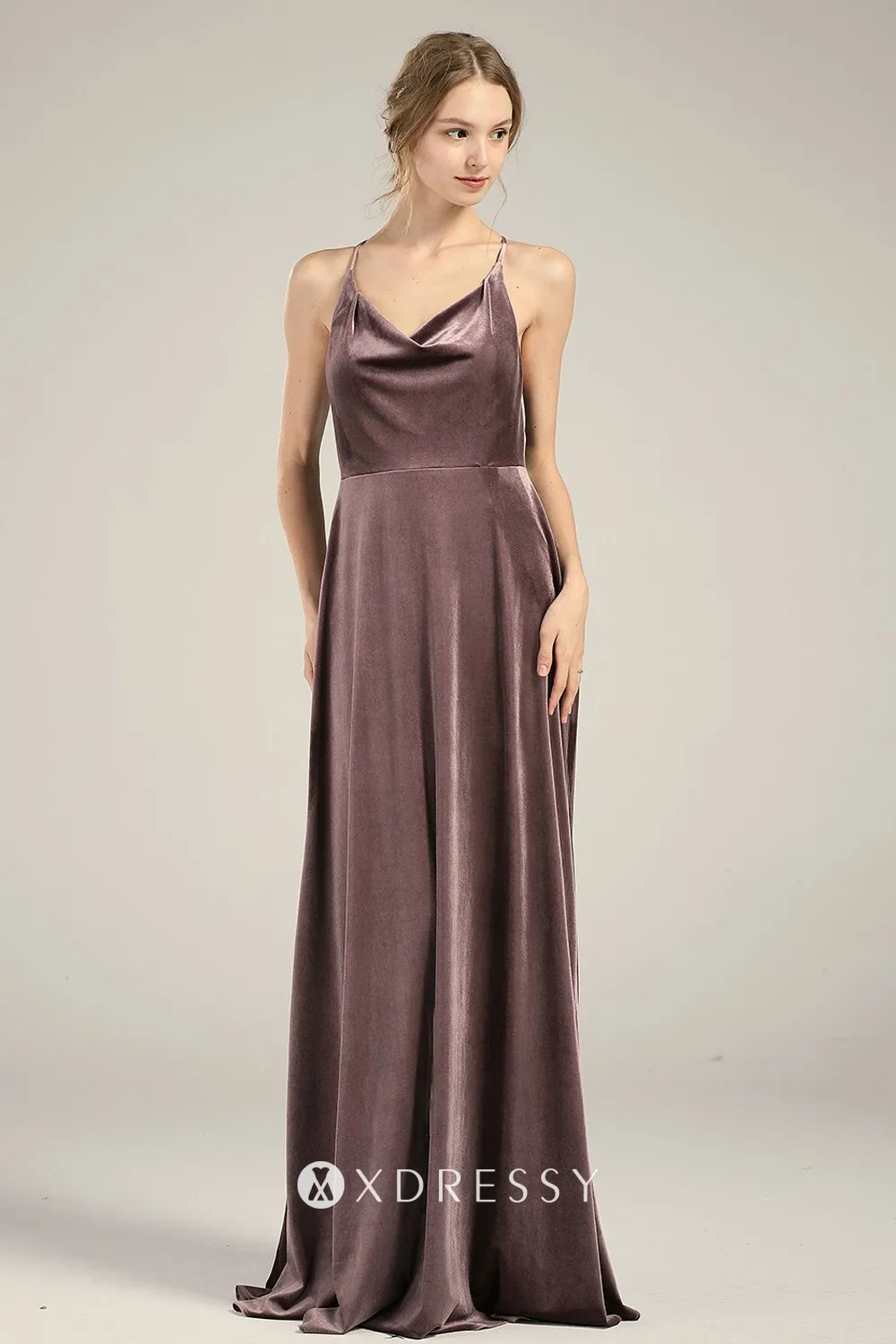 Cowl Neckline Mocha Brown Velvet Bridesmaid Dress Xdressy