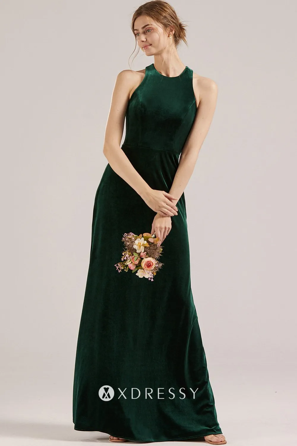 crew neck sleeveless dark green velvet fitted bridesmaid dress crew neck sleeveless dark green velvet fitted bridesmaid dress