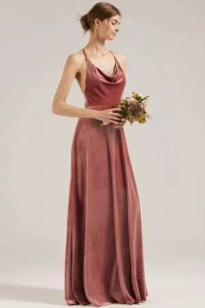 cowl neck halter spaghetti straps bridesmaid dress