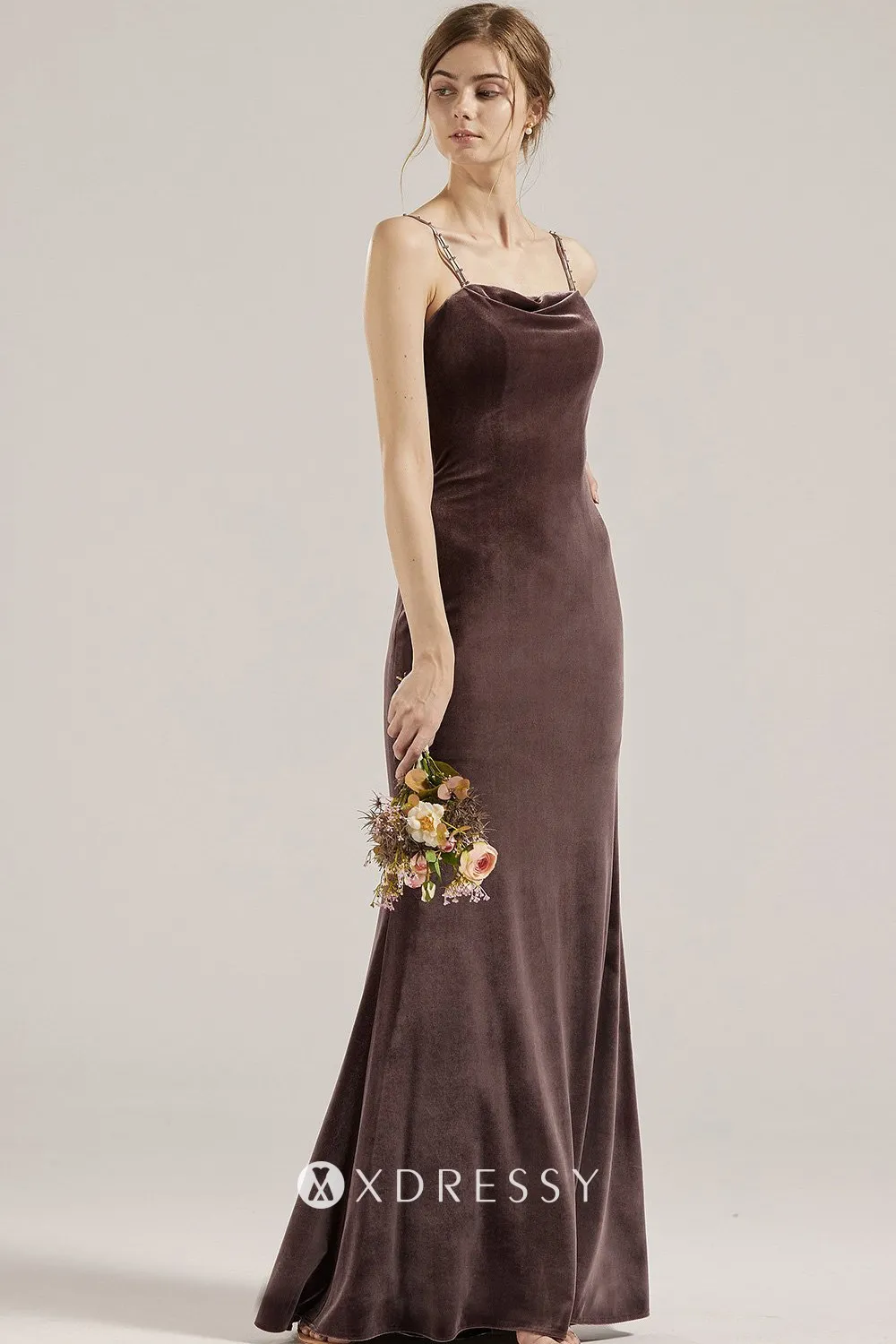 beaded spaghetti straps mocha velvet and satin maid of honor gown beaded spaghetti straps mocha velvet and satin maid of honor gown