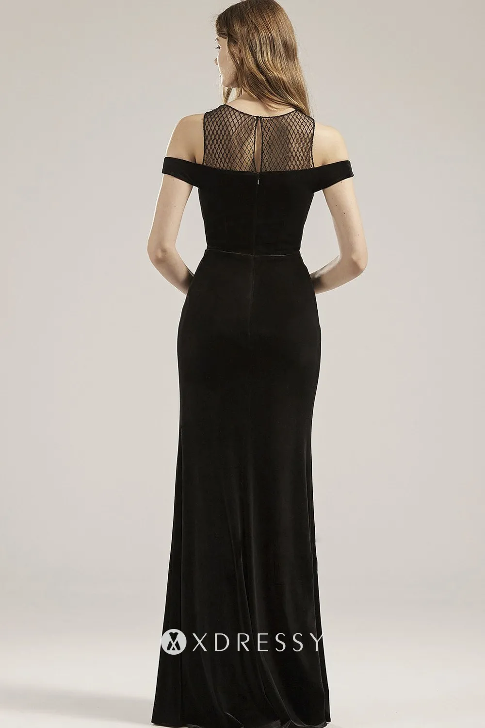 floor length mermaid black velvet bridesmaid dress