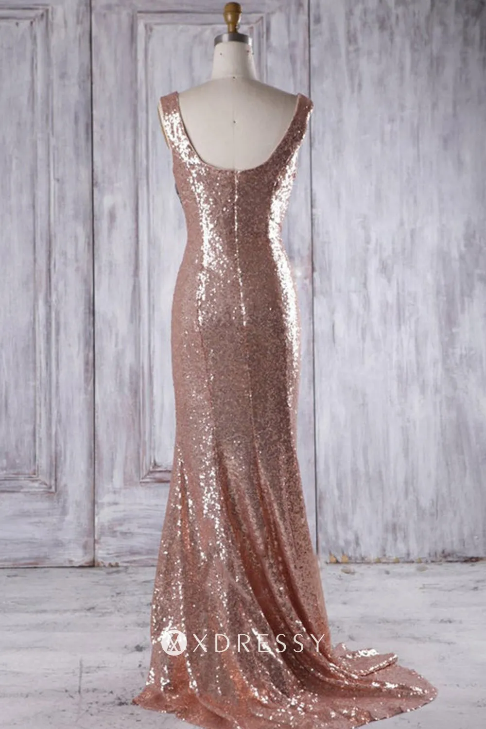 U back rose gold mermaid sequin short train bridemsaid dress U back rose gold mermaid sequin short train bridemsaid dress