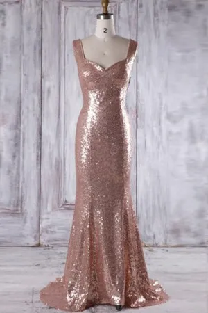 rose gold mermaid sweetheart sequin bridemsaid dress