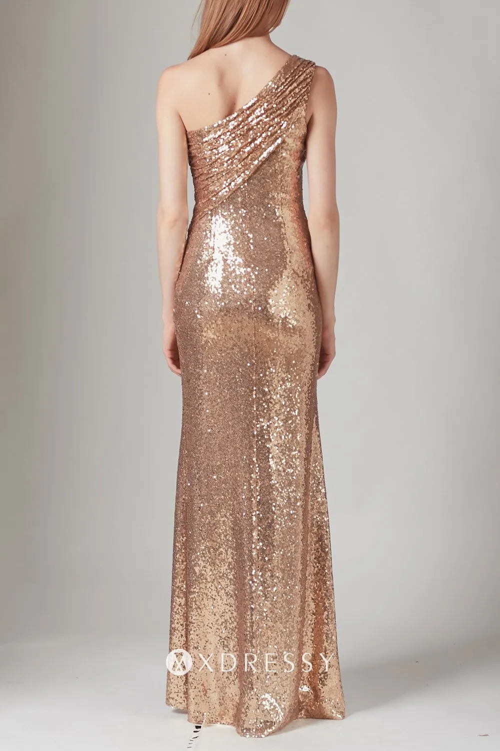Gold sequin ruched one shoulder maxi bridesmaid dress Gold sequin ruched one shoulder maxi bridesmaid dress