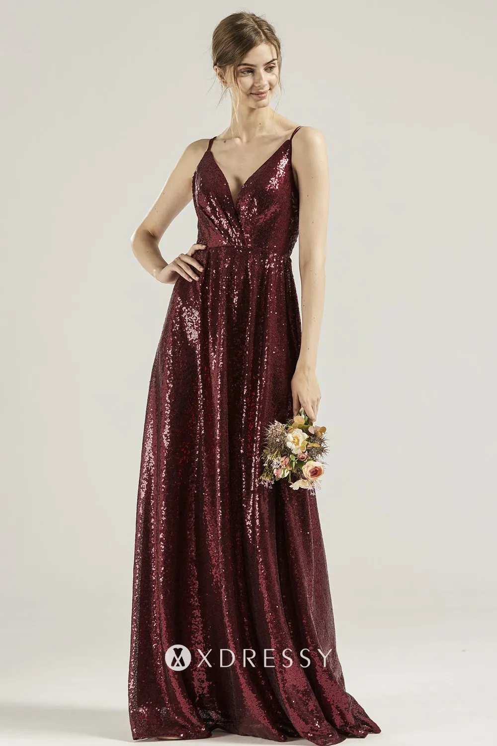 sleeveless V neck wine sequin long bridesmaid dress sleeveless V neck wine sequin long bridesmaid dress