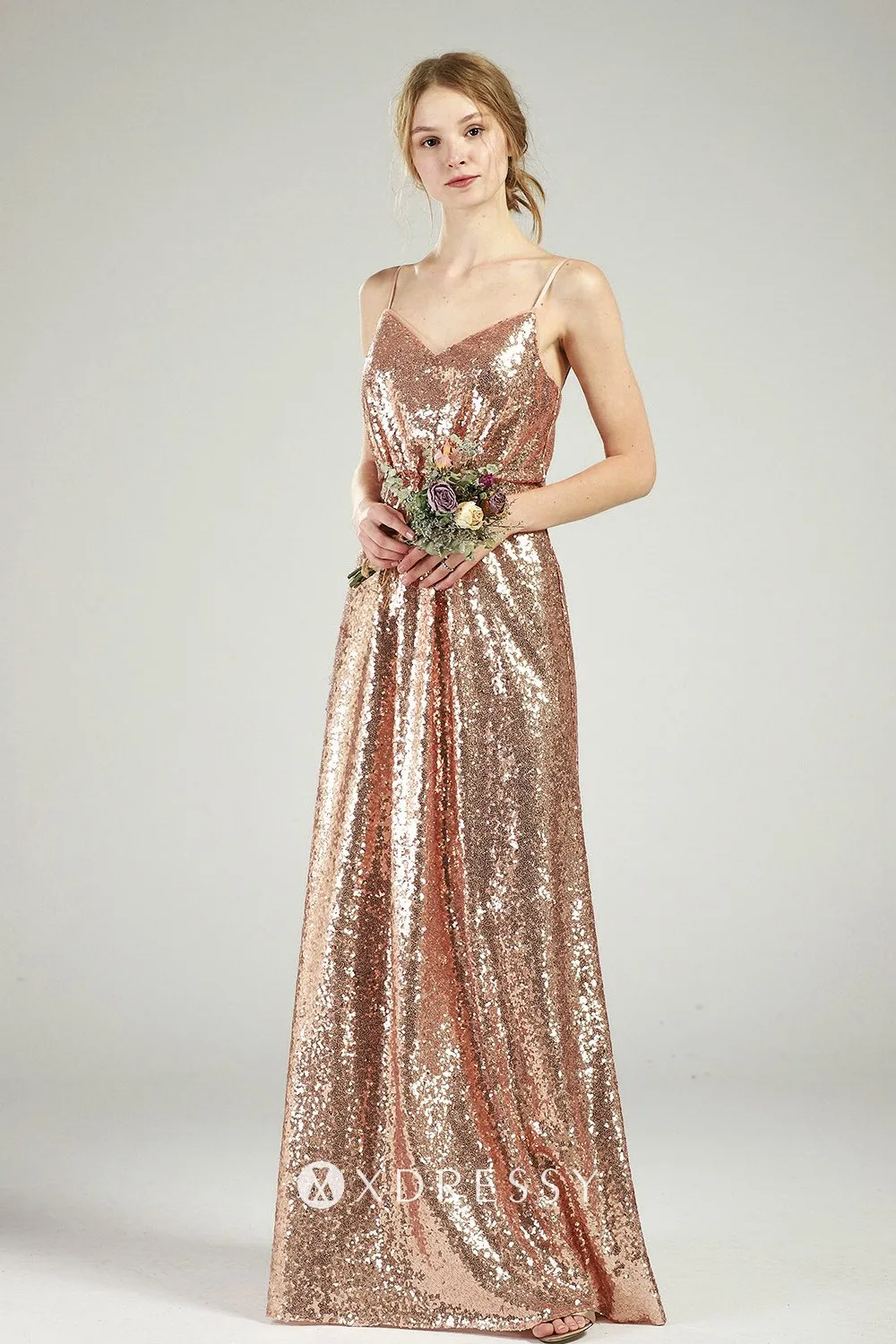 v neck a line rose gold sequin bridesmaid dress v neck a line rose gold sequin bridesmaid dress