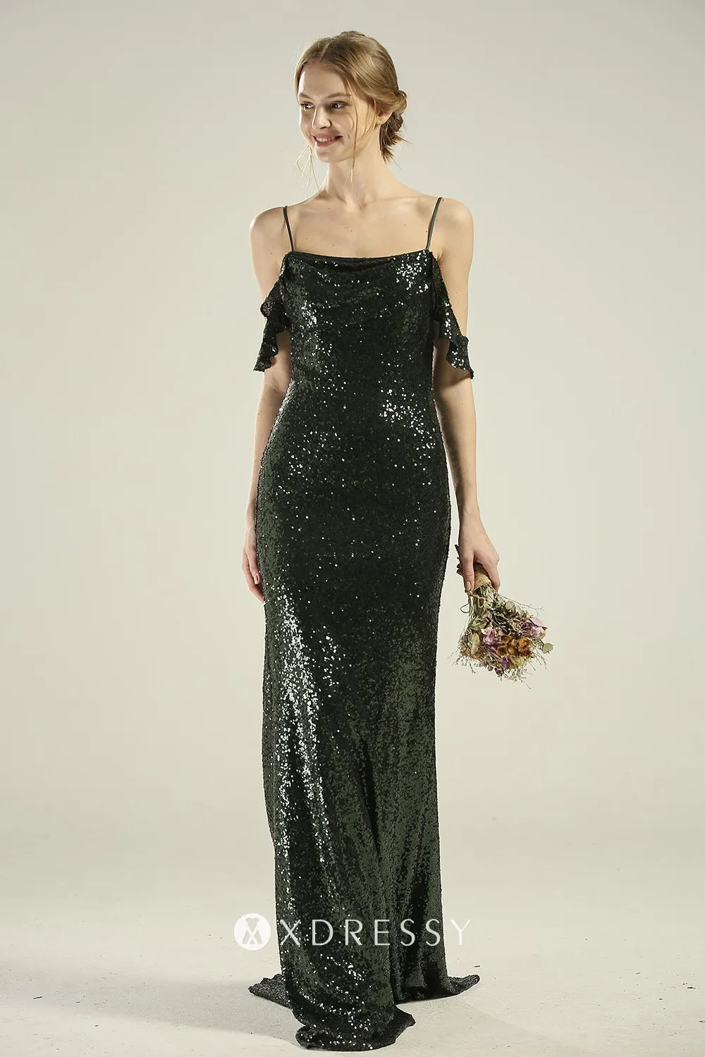 Dark green flutter sleeve cold shoulder sequin dress Dark green flutter sleeve cold shoulder sequin dress