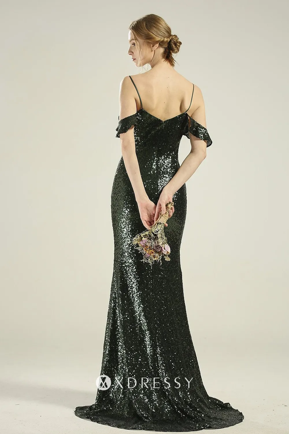 V back dark green bridesmaid dress with short train V back dark green bridesmaid dress with short train