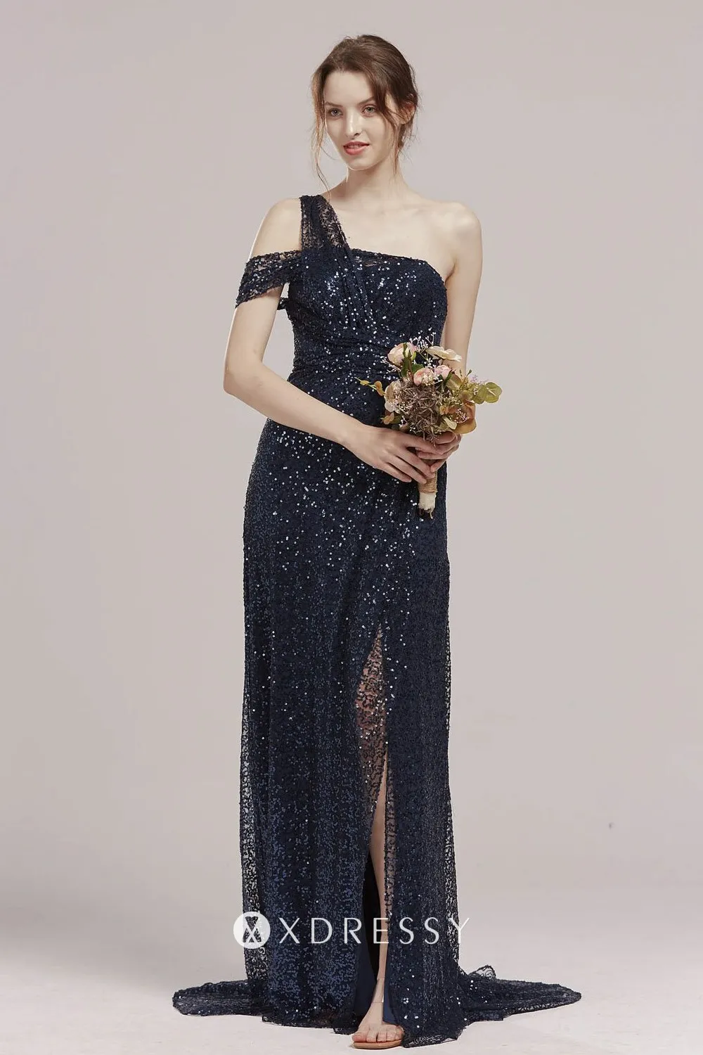 asymmetrical navy double straps sequin slit dress asymmetrical navy double straps sequin slit dress